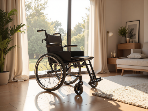 各类医疗辅助器具整齐展示，包括轮椅、拐杖、助听器等医疗康复辅助设备